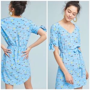 Anthropologie Blue Swimmer Dress w/ Tie Belt Sz XS
